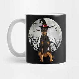 Scary Doberman Pinscher Dog Witch Hat Halloween Mug